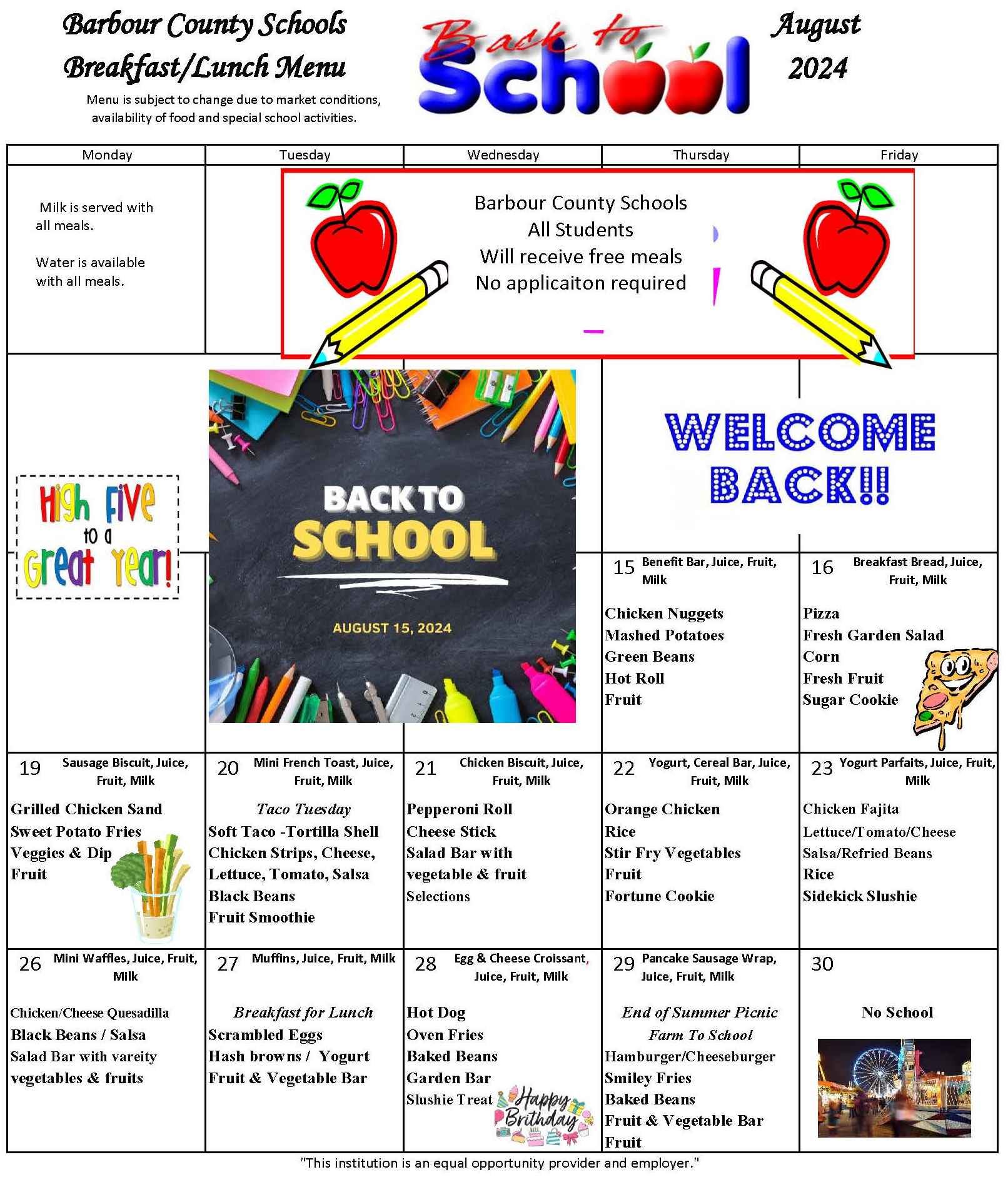 August 2024 Breakfast & Lunch Menu